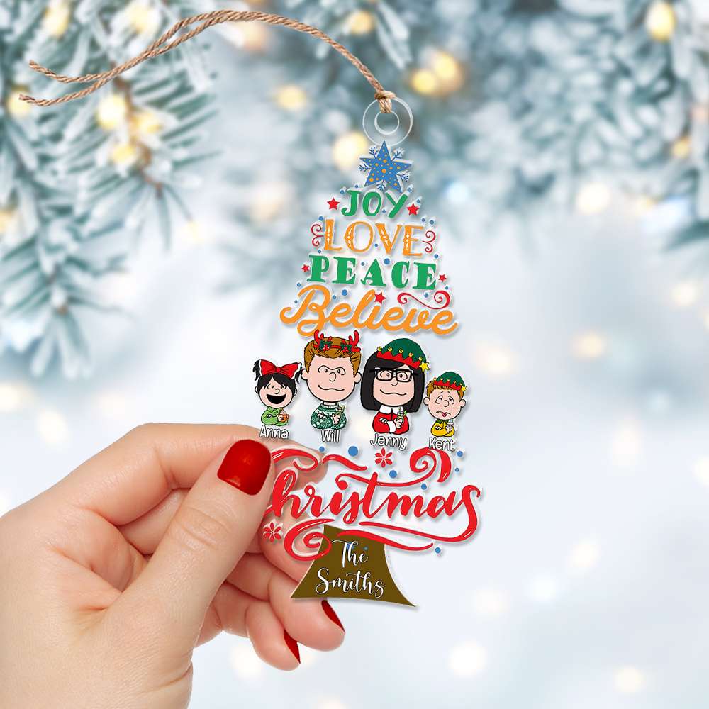 Custom Family Christmas Ornament - Joy, Love, Peace, Believe