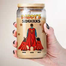 Load image into Gallery viewer, Custom Superhero Dad and Pets Glass Can - Personalized Father&#39;s Day Gift Glass Can PopCulturePrints
