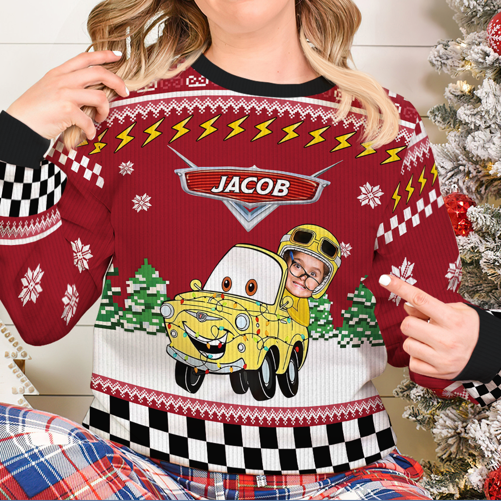 Personalized Family Photo Ugly Sweater - Fun Car Design