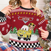 Load image into Gallery viewer, Personalized Family Photo Ugly Sweater - Fun Car Design
