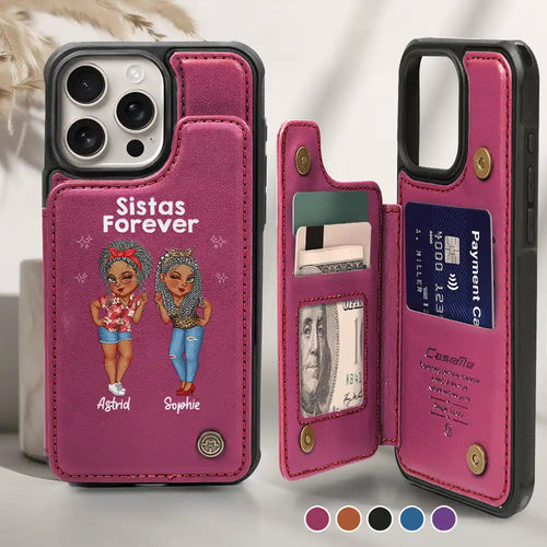 Sistas Forever - Customizable Leather Flip Wallet Phone Case for Best Friends Leather Flip Wallet Phone Case PopCulturePrints
