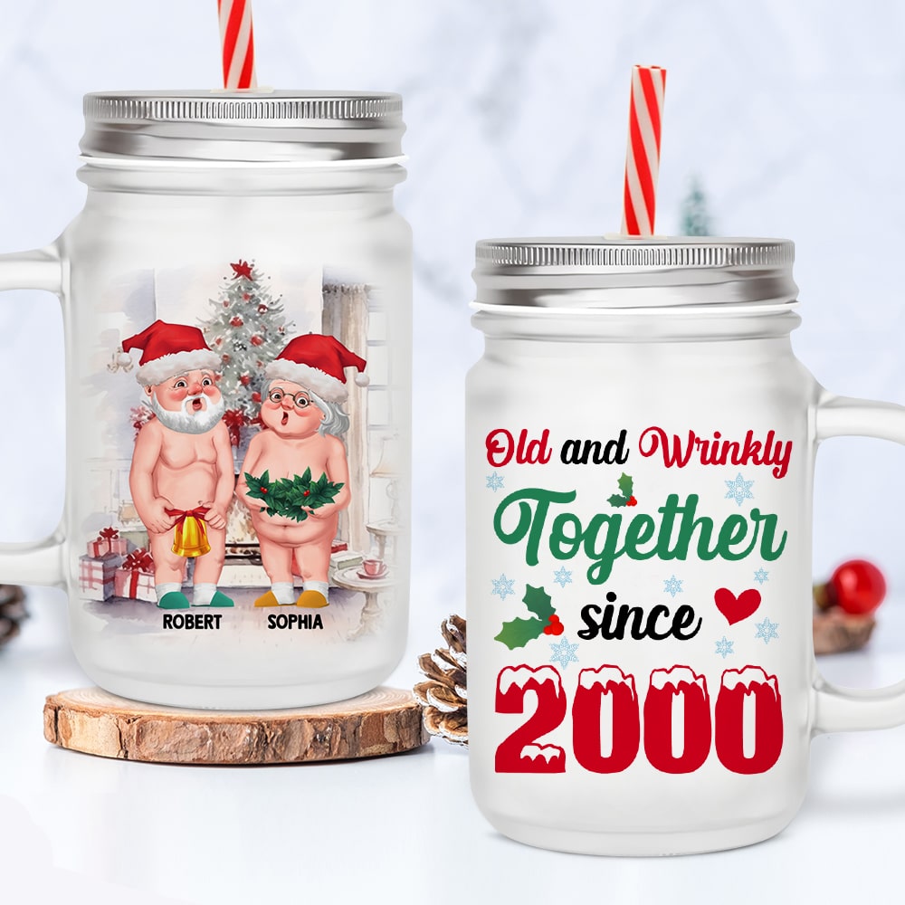 Personalized Old & Wrinkly Couple Mason Jar - Christmas Gift