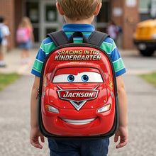 Load image into Gallery viewer, Racing into Kindergarten - Personalized Kids School Bag Backpack PopCulturePrints
