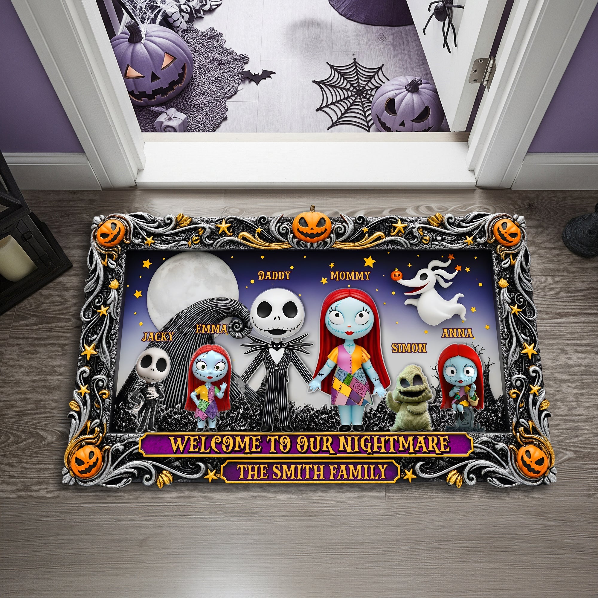 Welcome to Our Nightmare Family Doormat - Personalized Halloween Gifts for Families Doormat PopCulturePrints