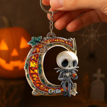 Load image into Gallery viewer, “Illuminate Your Halloween Spirit” - Personalized Alphabet Gemstones Pumpkin Keychain - A Unique Gift for Halloween Lovers Keychains PopCulturePrints
