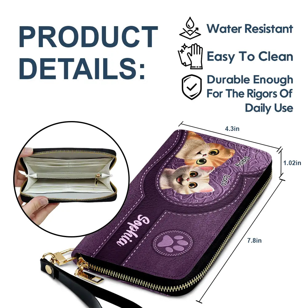 "Make Every Day Pawsome!" - Cute Cats 3D Effect Personalized Leather Long Wallet - A Unique Gift for Cat Lovers, Friends, and Family Leather Long Wallet PopCulturePrints