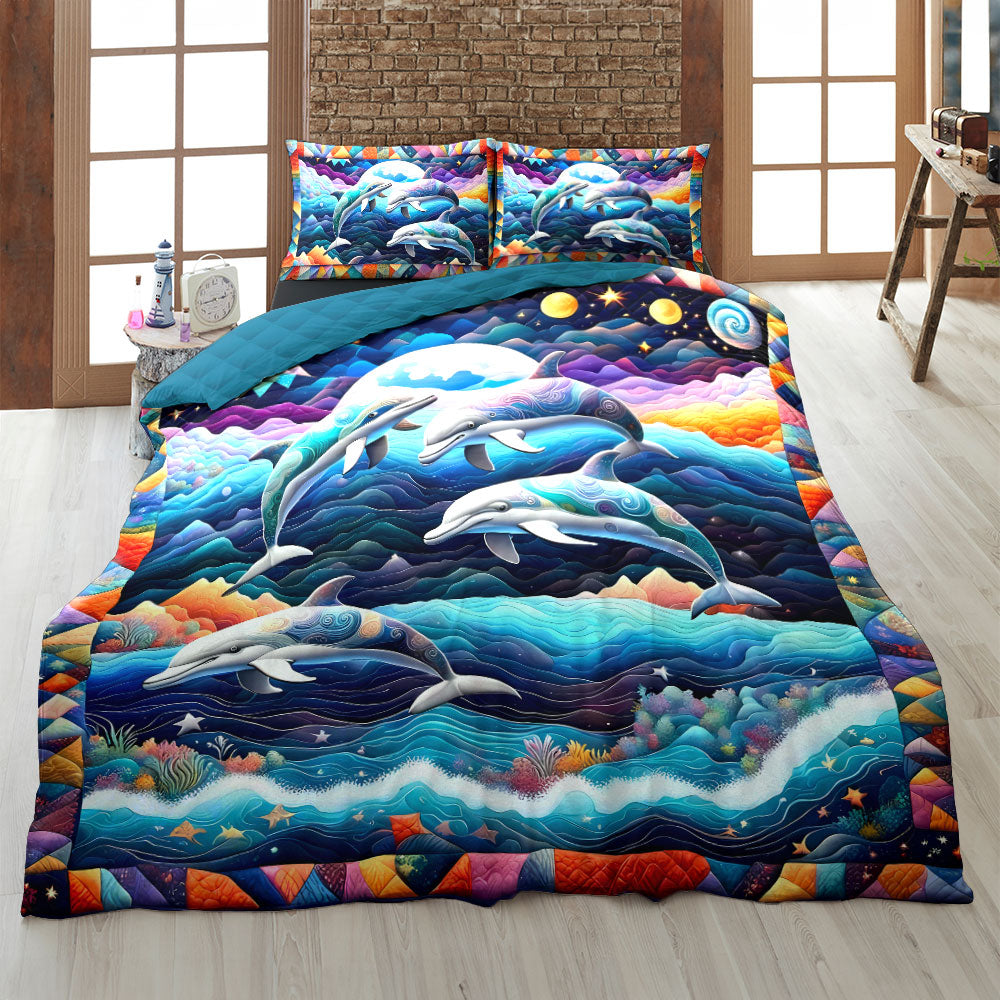 Dolphin Lover Quilt Bed Set - Perfect Gift for Ocean Enthusiasts Blanket PopCulturePrints