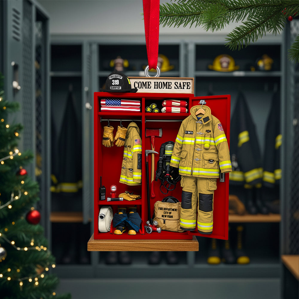 "Come Home Safe" - Personalized Firefighter Locker Acrylic Ornament - Perfect Gift for Firefighters, Family, and Friends Ornament PopCulturePrints
