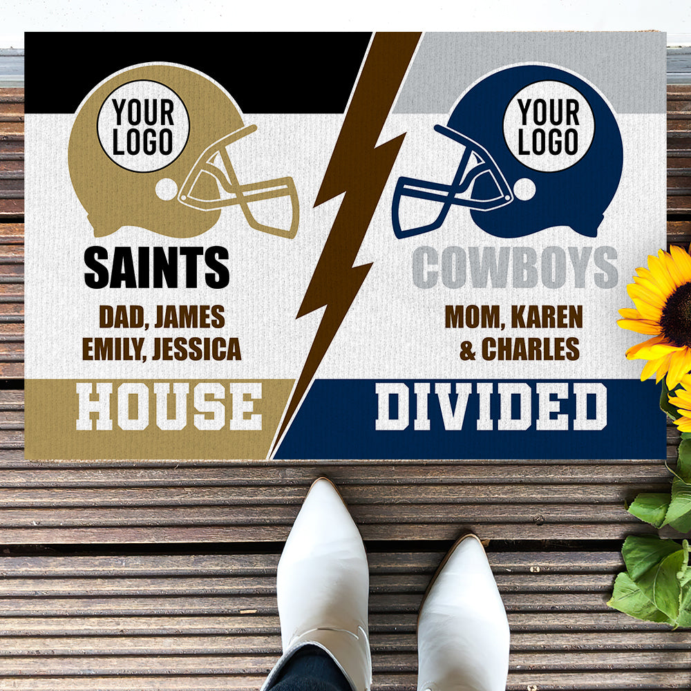 Personalized House Divided Football Fan Doormat - Custom Team Logo Gift Doormat PopCulturePrints