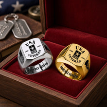 Load image into Gallery viewer, "Honor Their Service with Pride" - Proudly Served Veteran Engraved Ring - Personalized Gift for Dads, Sons, and Veterans

