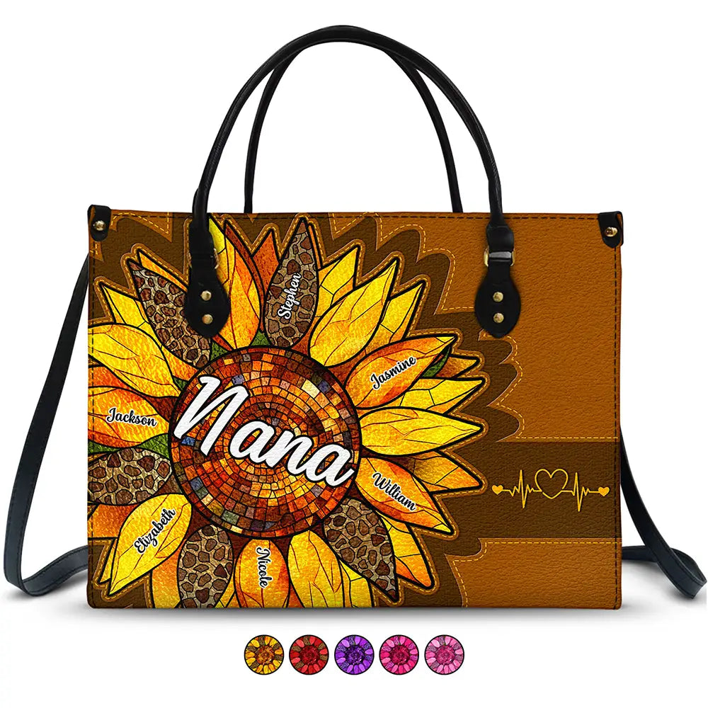 “Nana's Love Blooms Bright” - Personalized Leather Bag for Mom, Grandma, and Loved Ones Leather Bag PopCulturePrints