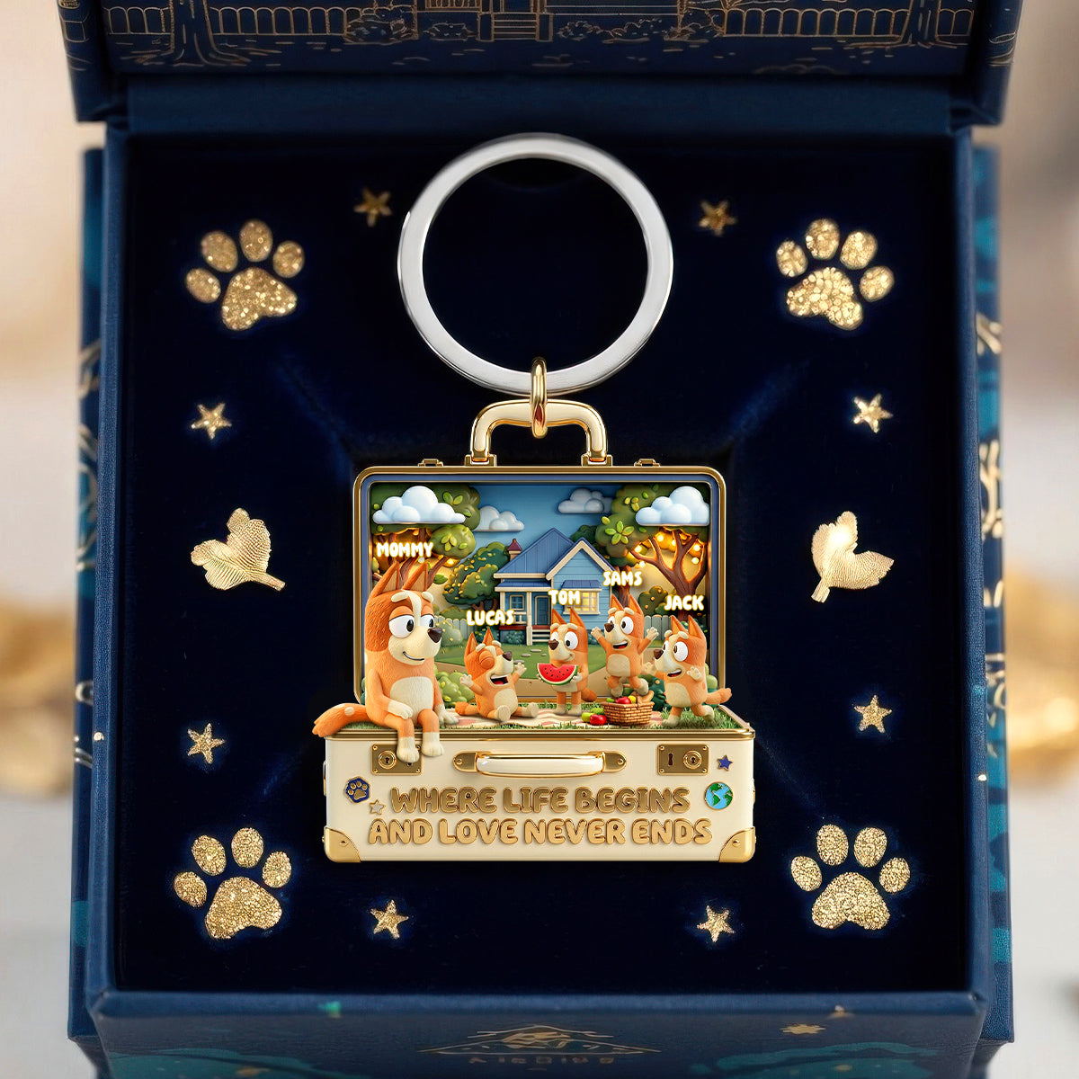 “Where Life Begins And Love Never Ends” - Personalized Puppy Keychain for Mom, Grandma, and Special Loved Ones Keychains PopCulturePrints