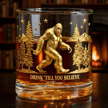 Load image into Gallery viewer, &quot;Drink &#39;Till You Believe&quot; - Personalized Jolly Sasquatch Whiskey Glass - Perfect Gift for Bigfoot Seekers Glass PopCulturePrints
