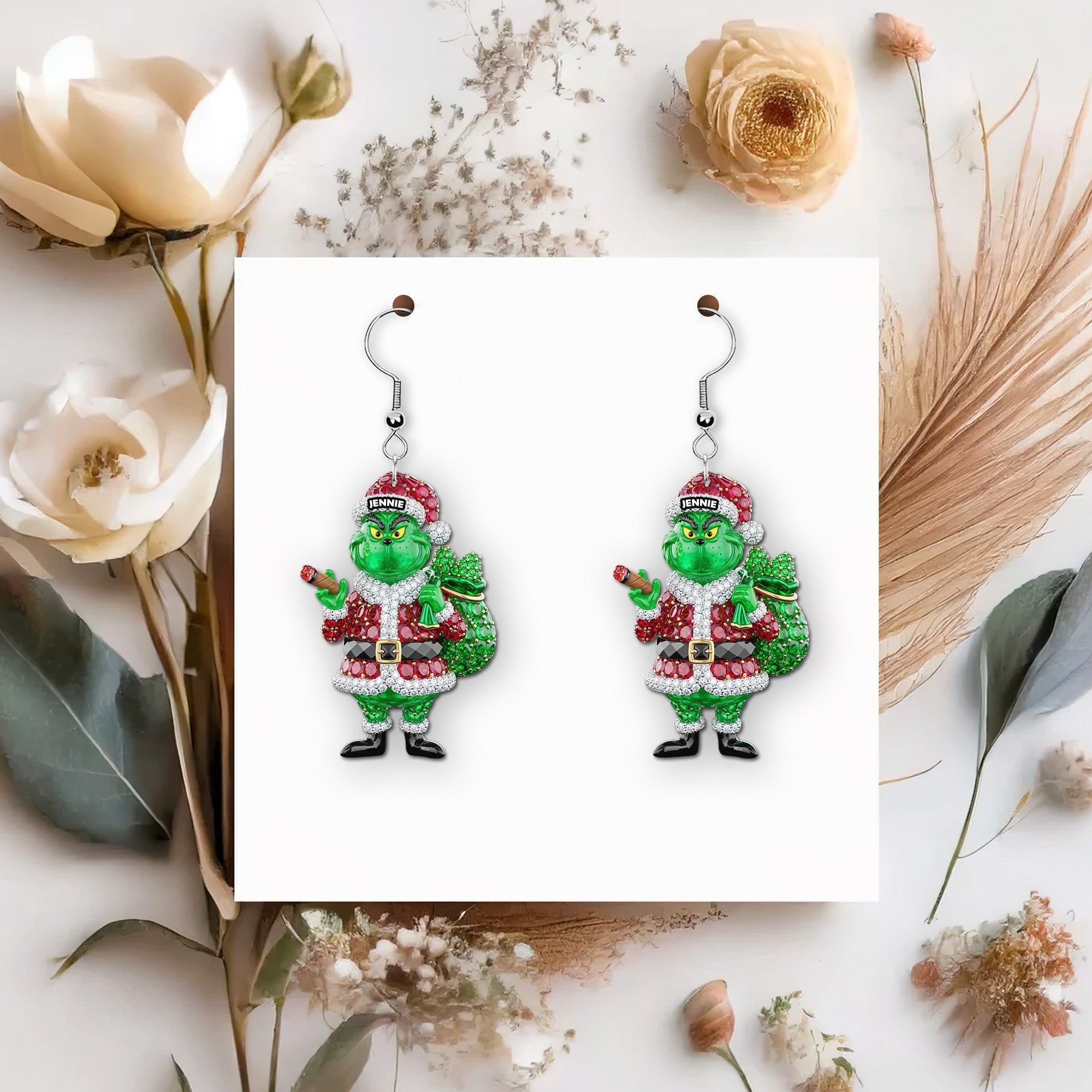 “Spread Some Cheer with Our Green Monster Earrings!” - Personalized Gifts for Herb Lovers Earrings PopCulturePrints