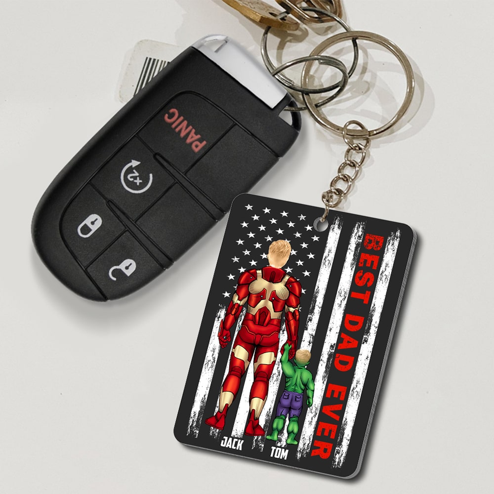 Best Dad Ever Personalized Superhero Keychain