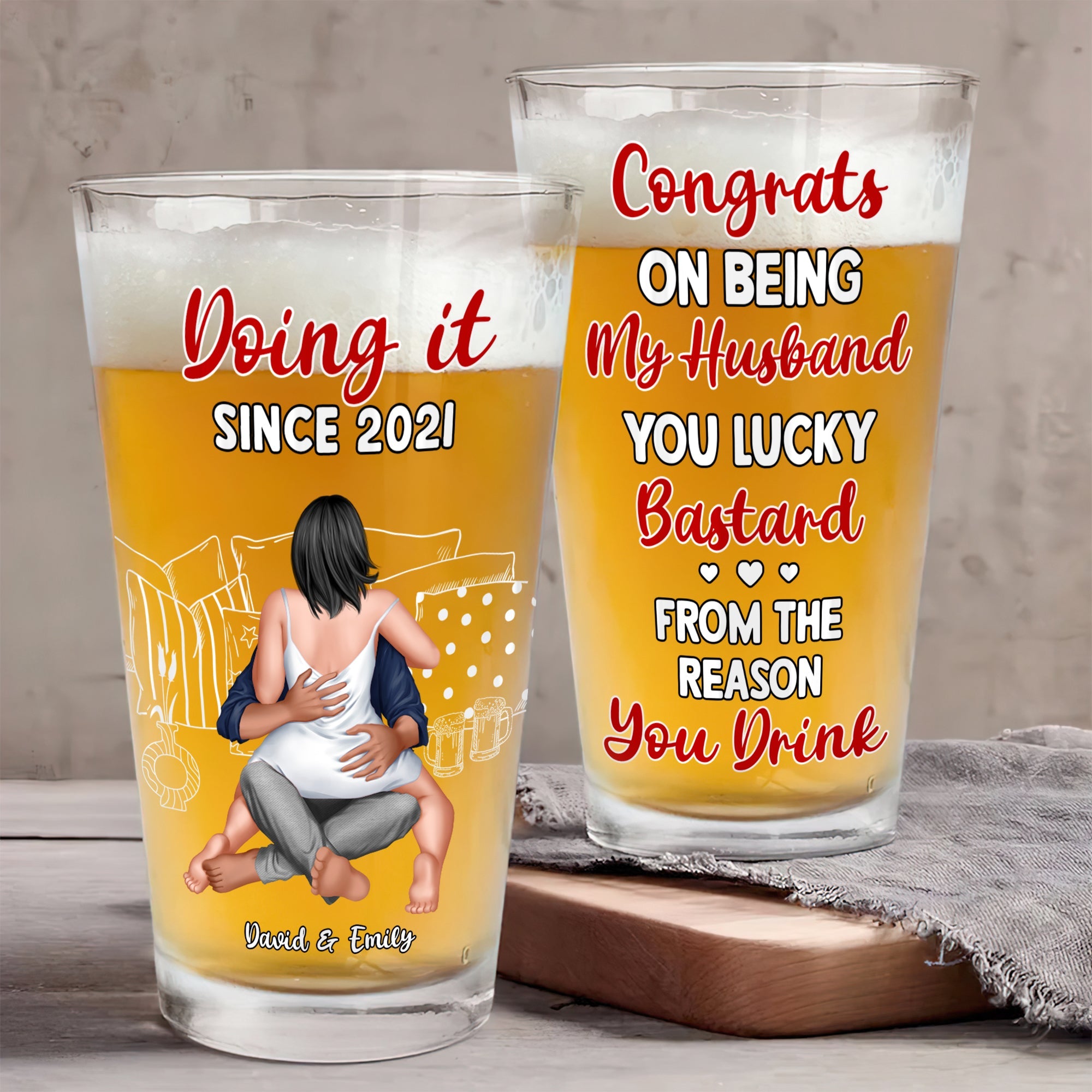 Personalized Couple Beer Glass - Custom Gift for Him and Her Beer Glasses PopCulturePrints