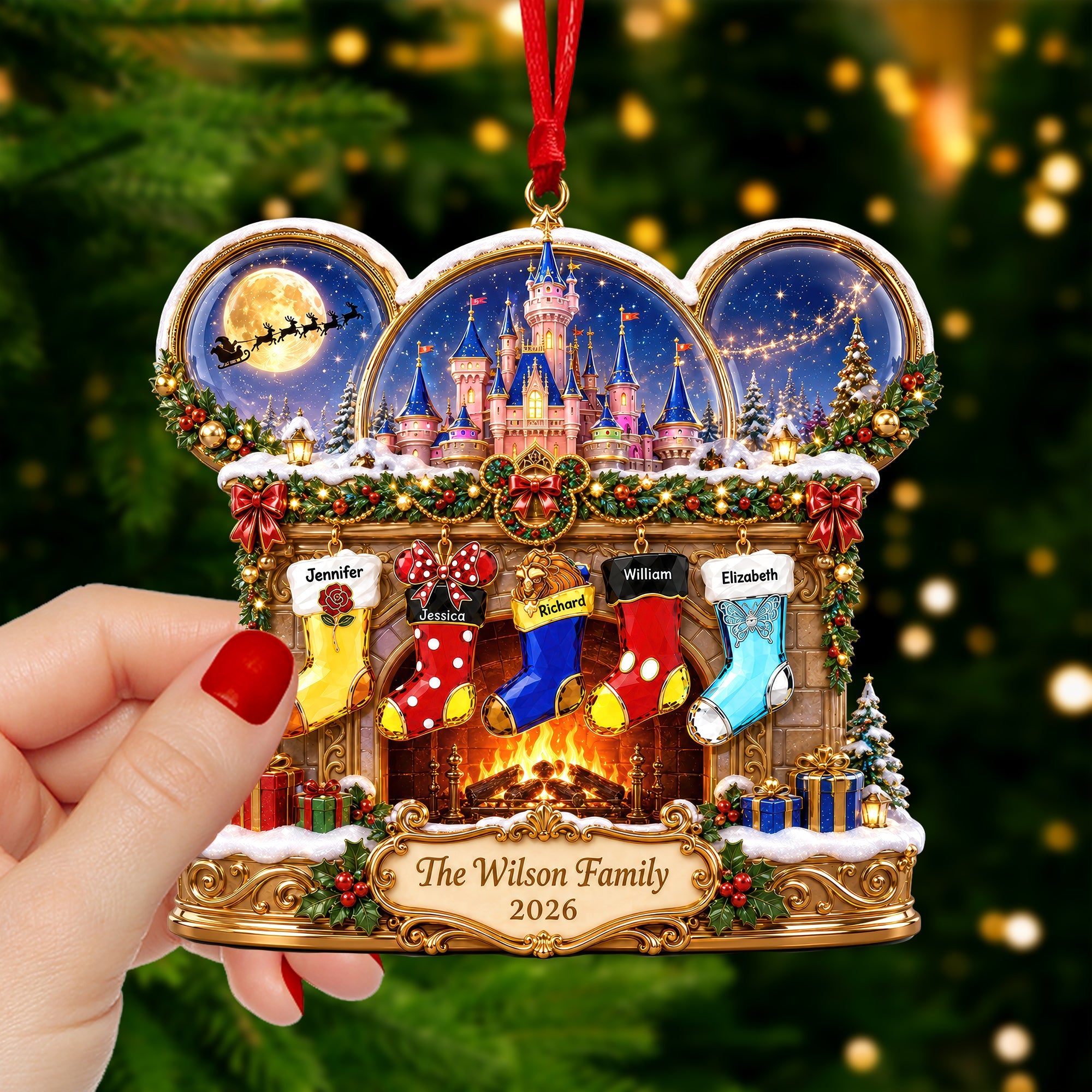 “Joy and Togetherness Awaits” - Personalized Fireplace Stocking Ornament - Custom Christmas Gift for Family and Friends