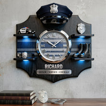Load image into Gallery viewer, Honor, Service, Courage – Personalized Police Appreciation Acrylic Clock Gift for Officers Hanging Wall Clock PopCulturePrints
