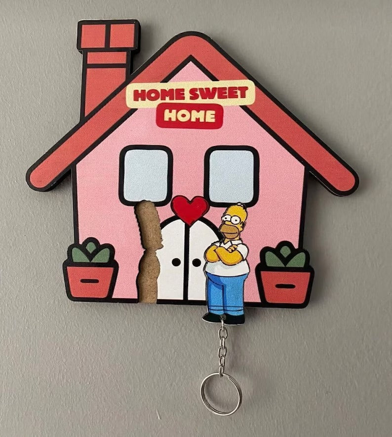 Personalized Home Sweet Home Themed Key Holder with Cartoon Characters