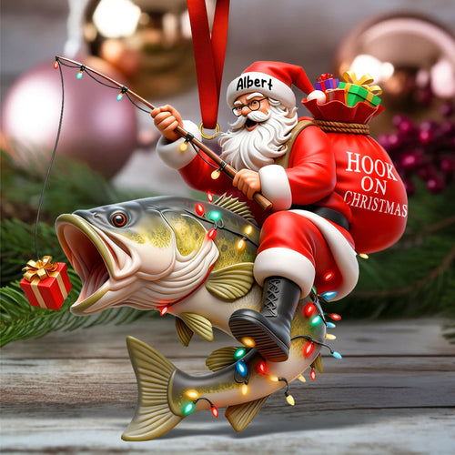 “Hook on Christmas” - Badass Fishing Santa Acrylic Ornament - Personalized Gifts for Fishing Lovers Ornament PopCulturePrints