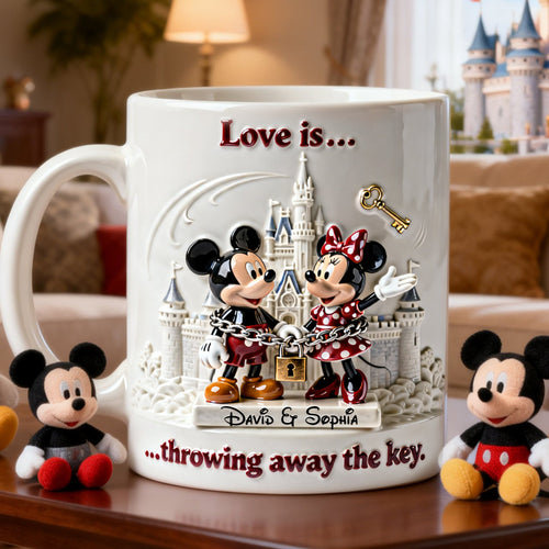 Love is... throwing away the key - Personalized Couple Coffee Mug Coffee Mug PopCulturePrints