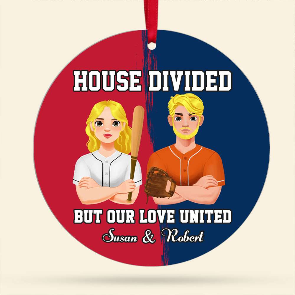Personalized Baseball Couple Christmas Ornament - House Divided Ornament PopCulturePrints
