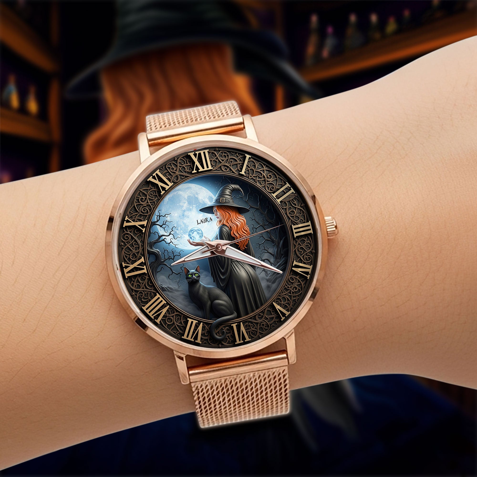 Enchanting Witch Mesh Strap Quartz Watch - Customizable Gifts for Witch Fans Quartz Watch PopCulturePrints