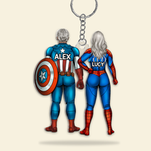 Load image into Gallery viewer, Personalized Superhero Couple Keychain Keychains PopCulturePrints
