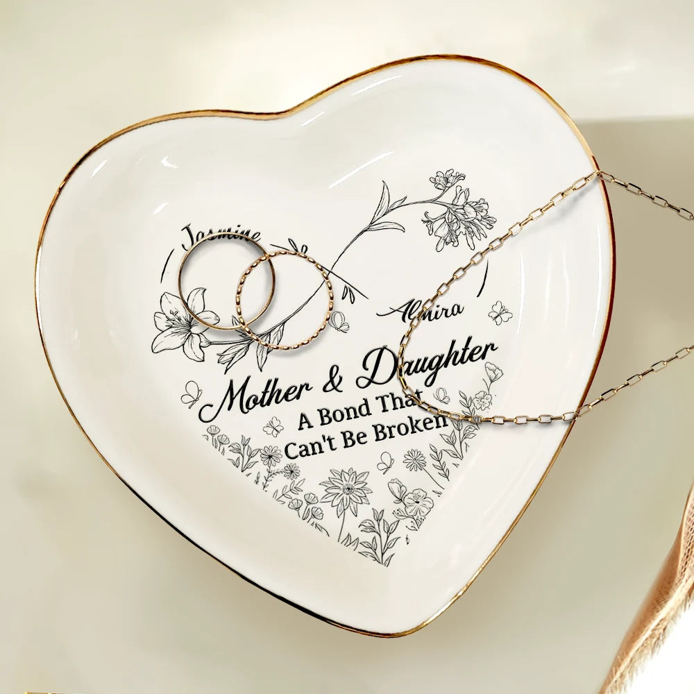 Mother & Daughter: A Bond That Can't Be Broken - Personalized Heart Ring Dish Ring Dish PopCulturePrints