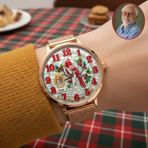 Cherished Memories: Heaven Cardinal Mesh Strap Quartz Watch - Personalized Gifts For Heaven Memorial Quartz Watch PopCulturePrints