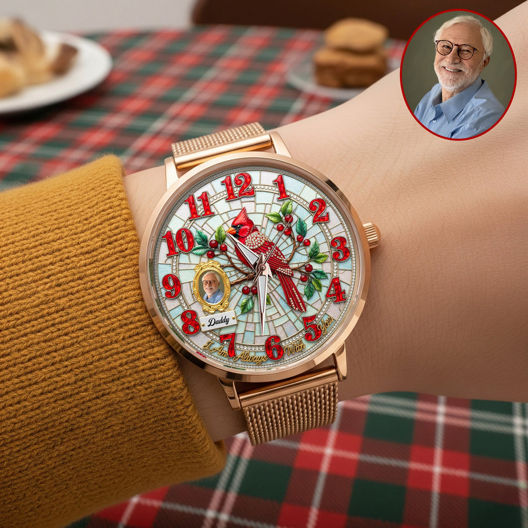 Cherished Memories: Heaven Cardinal Mesh Strap Quartz Watch - Personalized Gifts For Heaven Memorial Quartz Watch PopCulturePrints