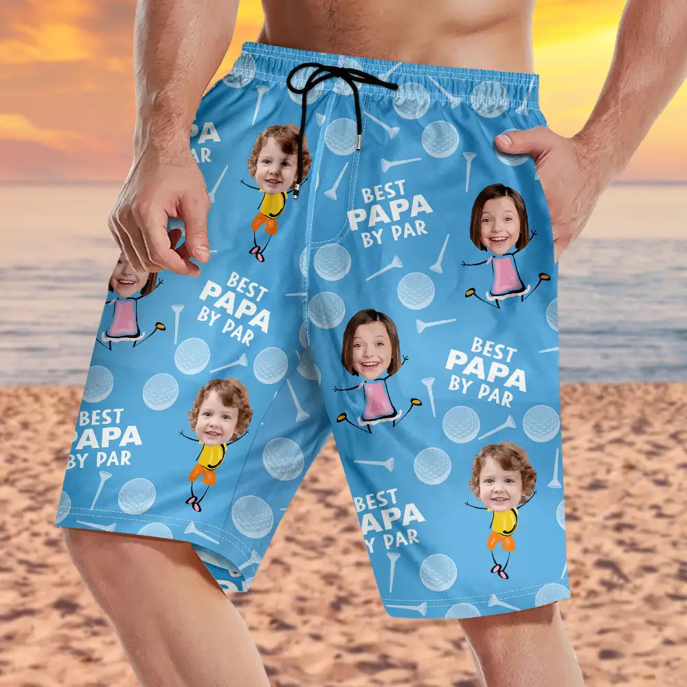 “Best Daddy By Par” - Personalized Funny Golf Lover Unisex Beach Shorts - Perfect Gift for Dad and Grandpa Beach Short PopCulturePrints