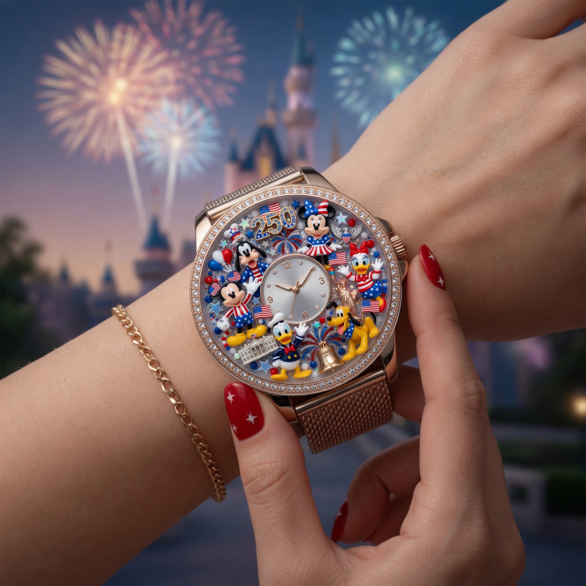 "Celebrate the Spirit of America!" - Personalized Mesh Strap Quartz Watch - Gift for Patriots and Disney Lovers Quartz Watch PopCulturePrints