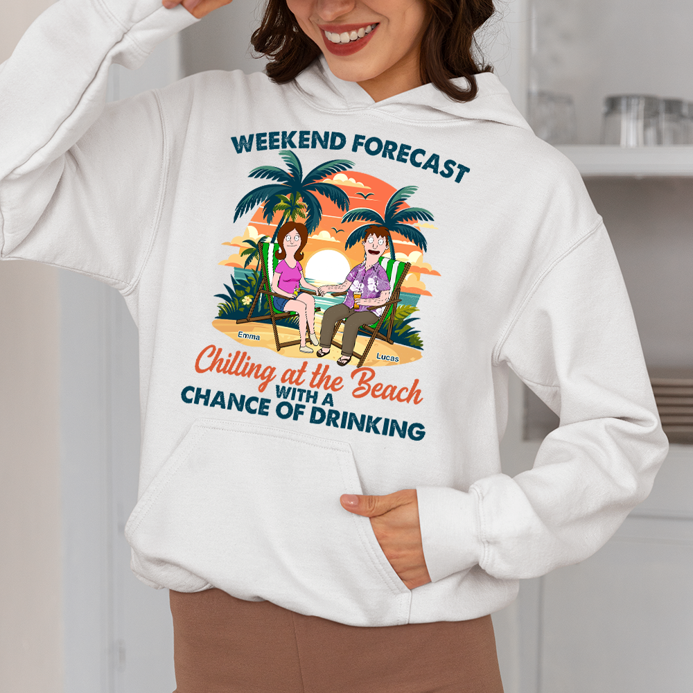 "Weekend Forecast: Chilling at the Beach with a Chance of Drinking" - Personalized Couple Shirt - Perfect Gift for Friends and Loved Ones Shirts PopCulturePrints