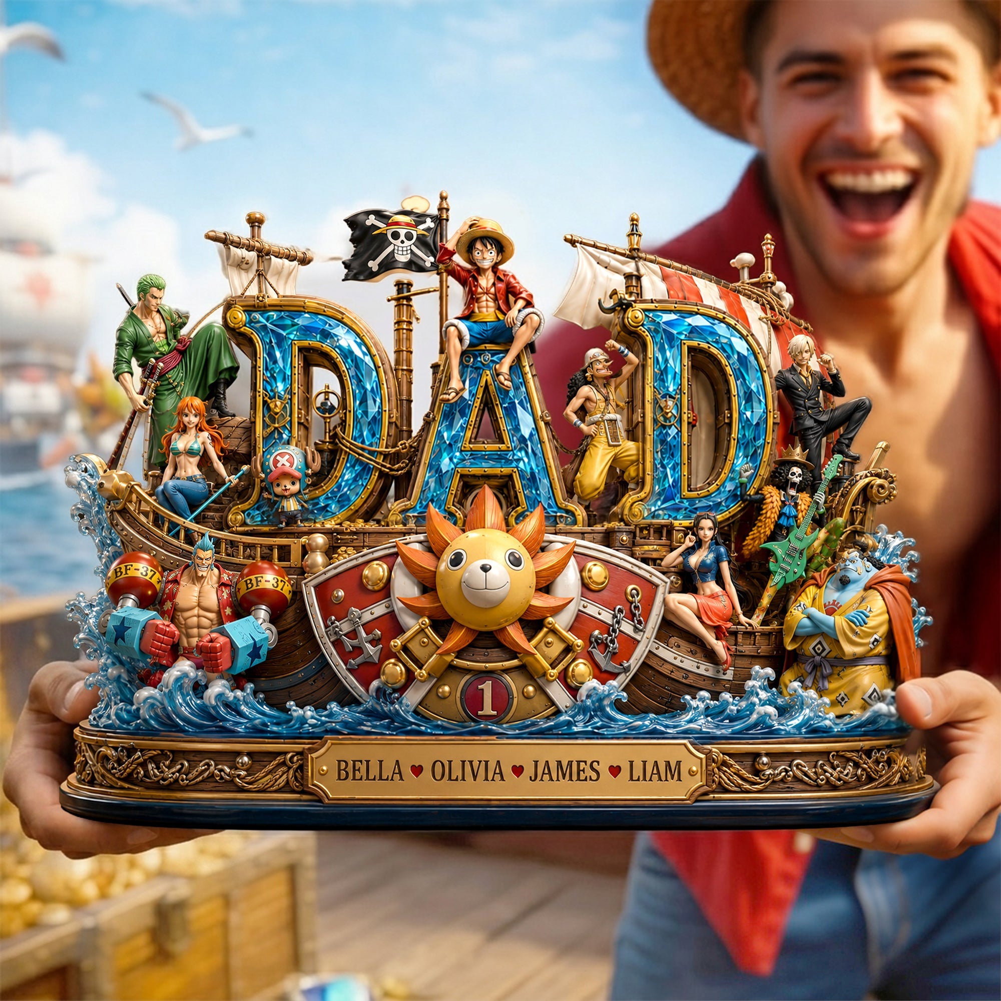 "Set Sail on Adventure with Dad!" - Personalized Acrylic Plaque - Unique Gift for Dad, Grandpa, and More Shaped Plaques PopCulturePrints
