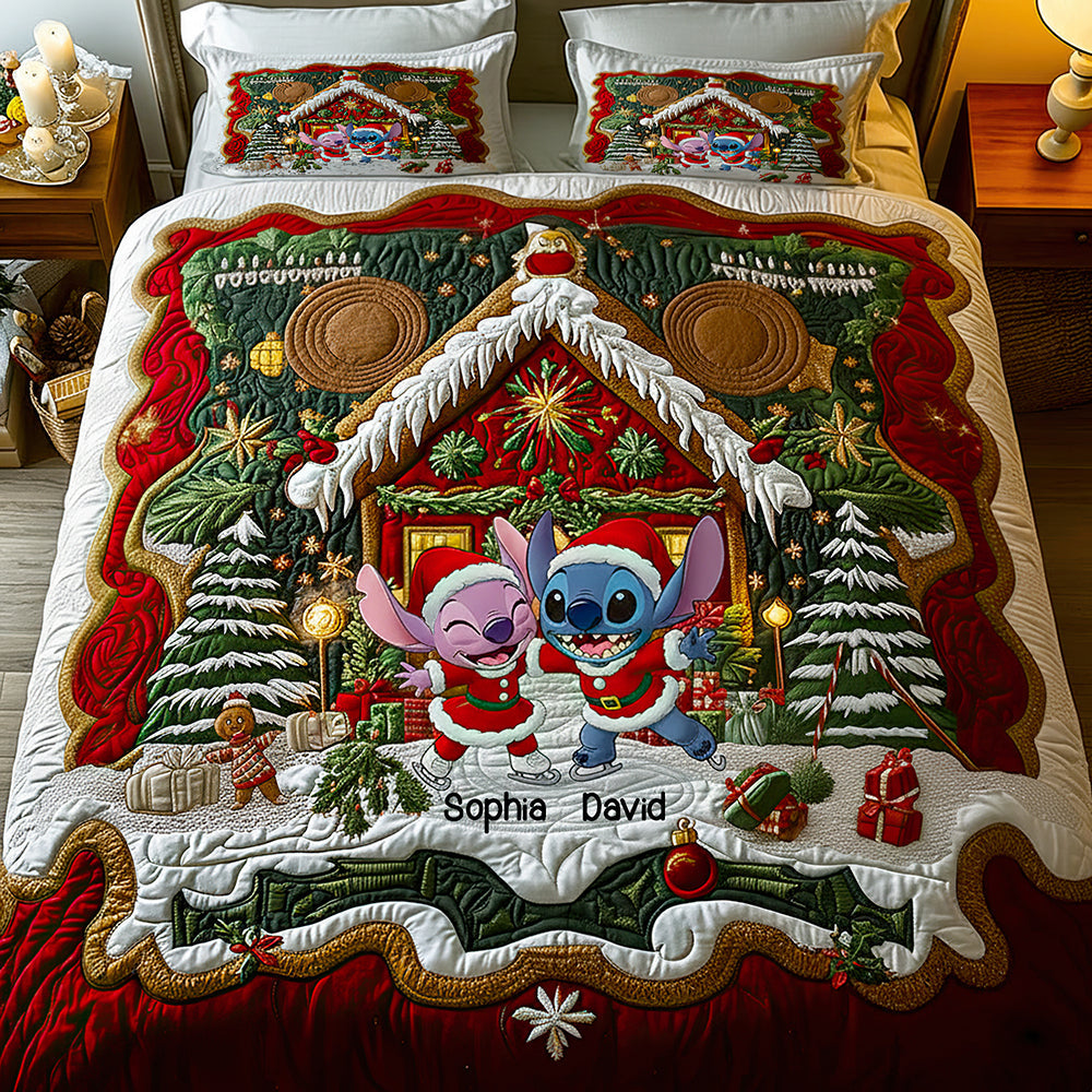 “Celebrate Love This Christmas!” - Personalized Lover's House Christmas Quilt Bedding Set - Unique Gift for Couples, Friends, and Family Bedding Set PopCulturePrints