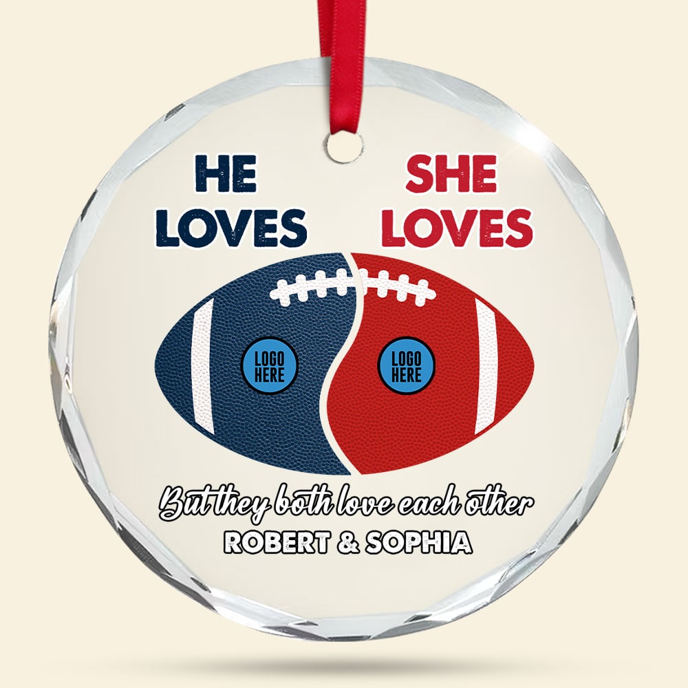 Custom Football Lovers Christmas Ornament for Couples - Valentine's Day Gifts Ornament PopCulturePrints