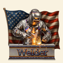 Load image into Gallery viewer, &quot;Crafted with Passion&quot; - Proud American Welder Acrylic Plaque - Personalized Gift for Welders and Tradesmen Shaped Plaques PopCulturePrints
