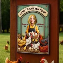 Load image into Gallery viewer, Pampered Chickens &amp; Happy Farmer - Personalized Farm Chicken Girl Metal Sign Metal Signs PopCulturePrints
