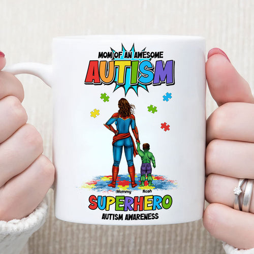 Mom of an Awesome Autism Superhero - Personalized Coffee Mug for Moms Coffee Mug PopCulturePrints