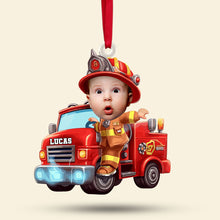 Load image into Gallery viewer, Personalized Kid Firefighter Photo Ornament Ornament PopCulturePrints
