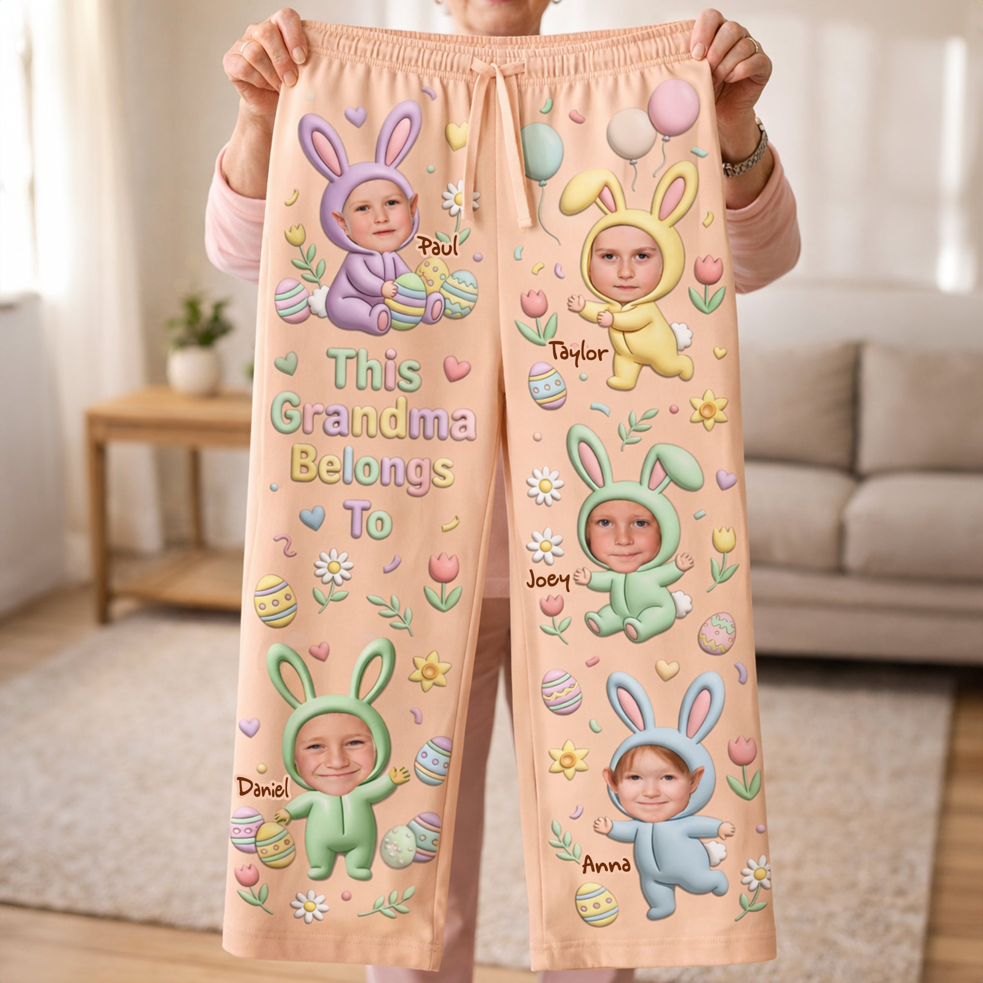 This Grandma Belongs To - Cute Bunny Grandkids Pajama Pants | Personalized Gifts Pajama Pant PopCulturePrints