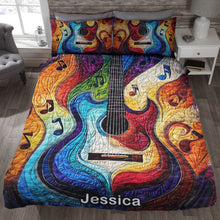Load image into Gallery viewer, Personalized Colorful Rainbow Guitar Quilt Set for Music Lovers Blanket PopCulturePrints
