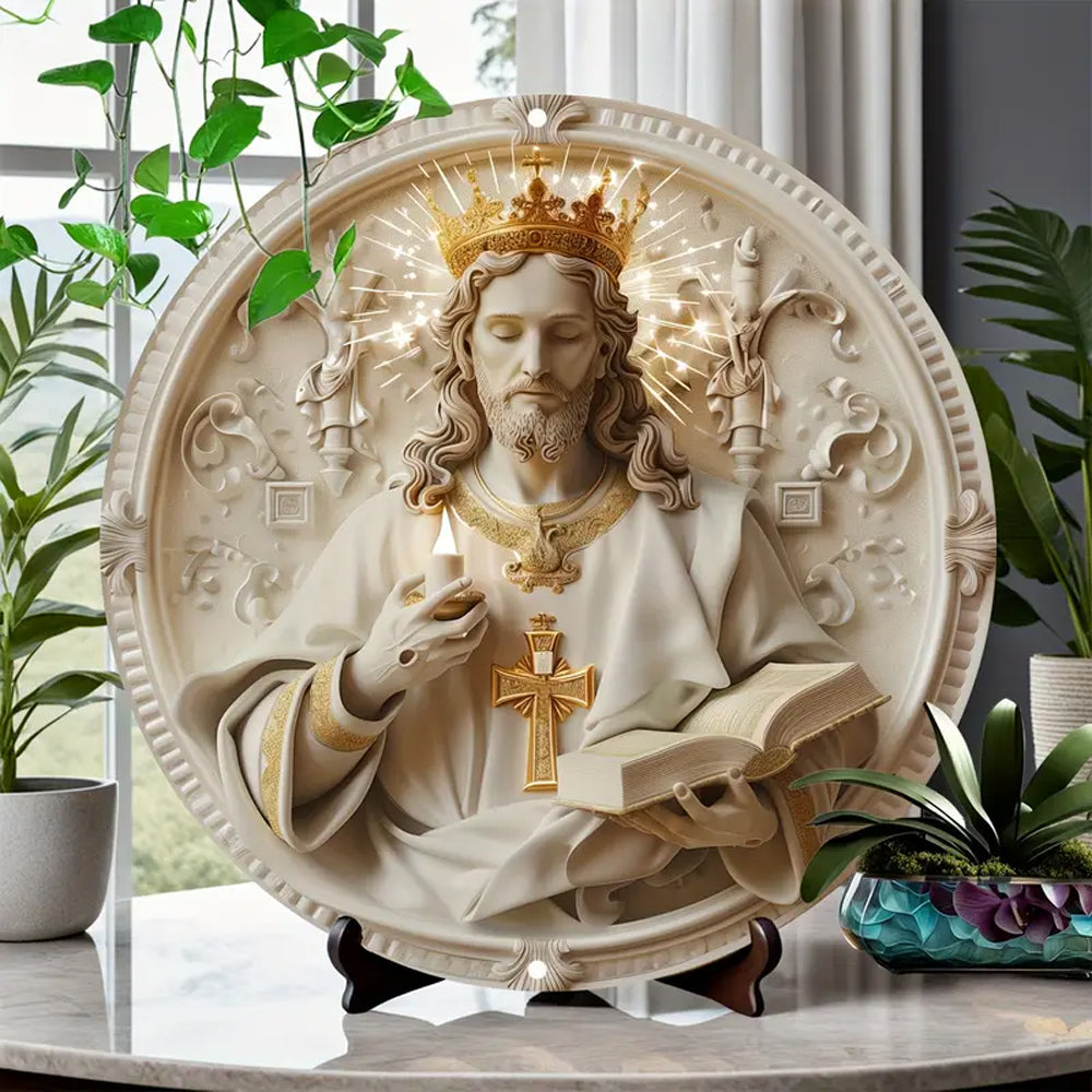 Jesus Christ Embracing Lamb Metal Sign - Home Decor