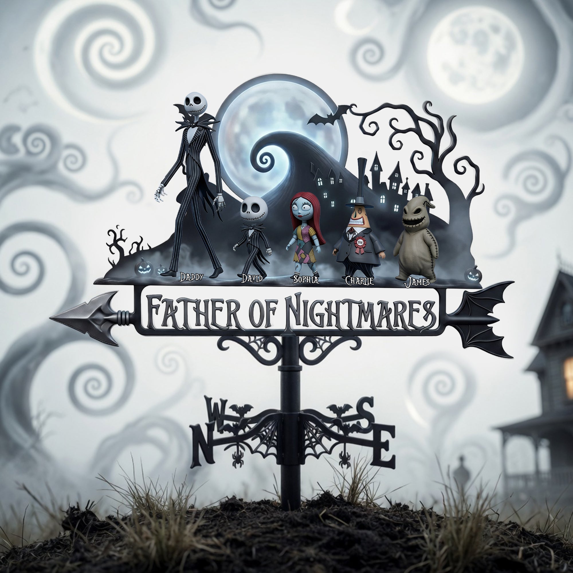 "Bring the Spooky Spirit Home!" - Personalized Spooky Father and Kids Metal Weather Vane - Unique Gift for Dad, Grandpa, and More Metal Signs PopCulturePrints