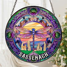 Load image into Gallery viewer, Personalized Dragonfly Stained Glass Suncatcher for Historical Fantasy Fans
