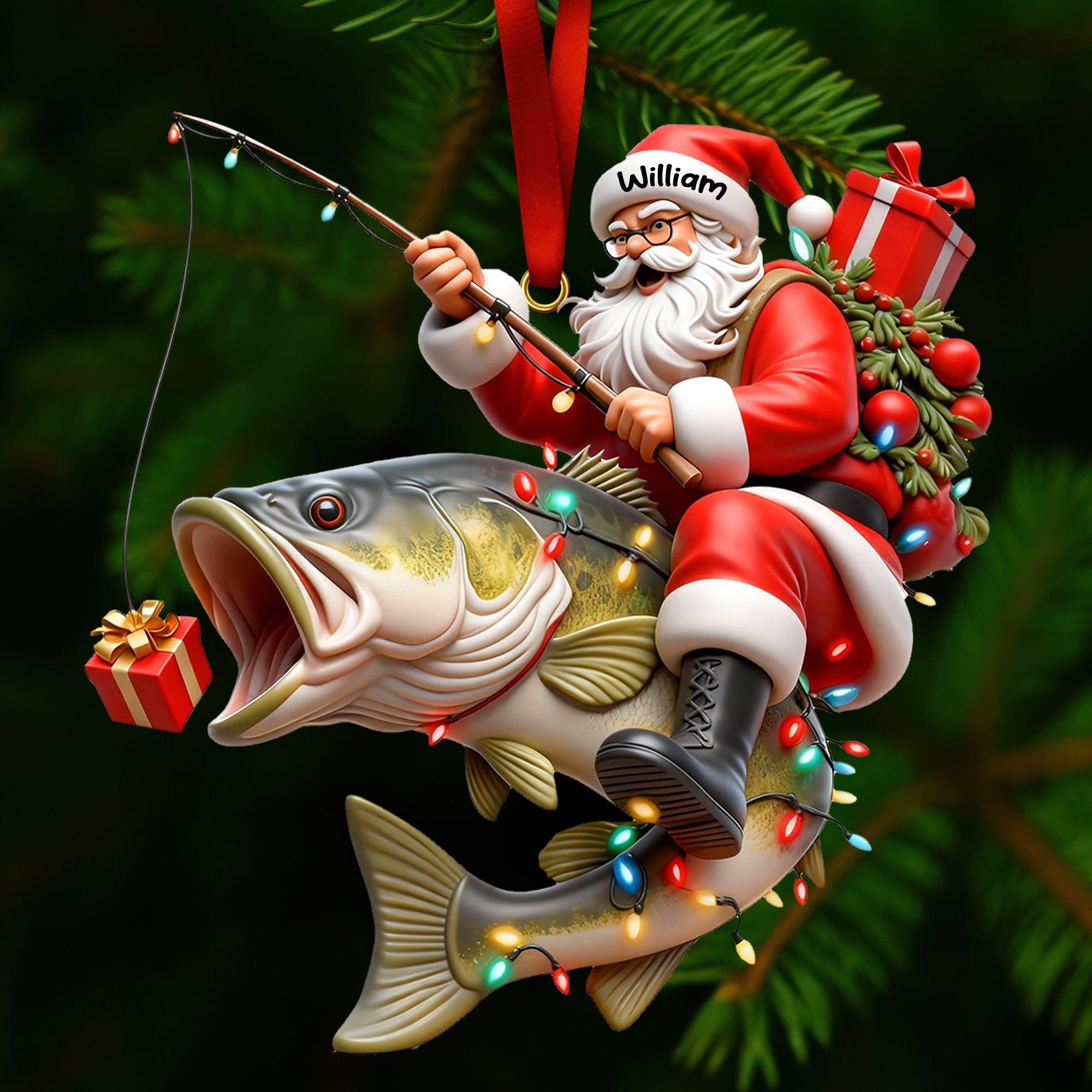 “Hook on Christmas” - Badass Fishing Santa Acrylic Ornament - Personalized Gifts for Fishing Lovers Ornament PopCulturePrints
