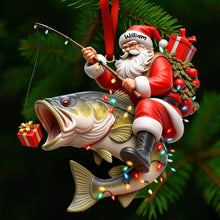 Load image into Gallery viewer, “Hook on Christmas” - Badass Fishing Santa Acrylic Ornament - Personalized Gifts for Fishing Lovers Ornament PopCulturePrints
