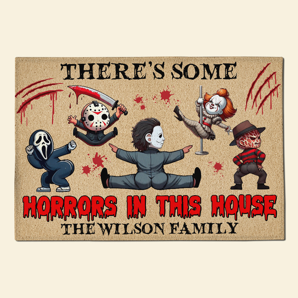 Personalized Funny Horror Movie Character Doormat - Horrors In This House