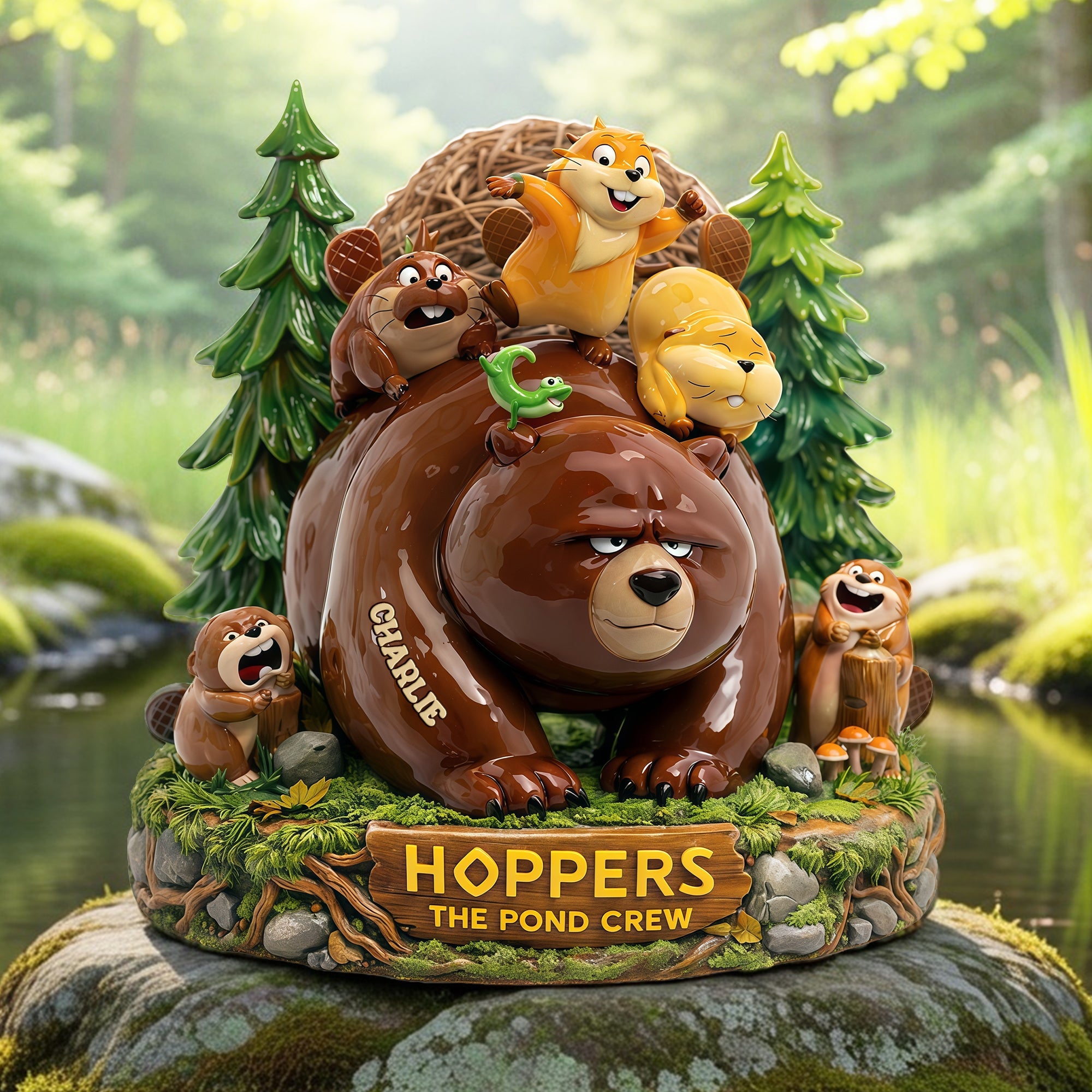 Embrace Adventure: Cute Bear with Otter Friends Acrylic Plaque - Personalized Gifts for Pond Crew Shaped Plaques PopCulturePrints